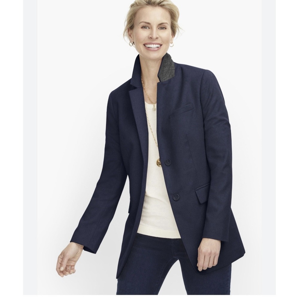 Talbots Wool‎ Blend Navy Blazer Jacket Size 14w Closer Staple 428